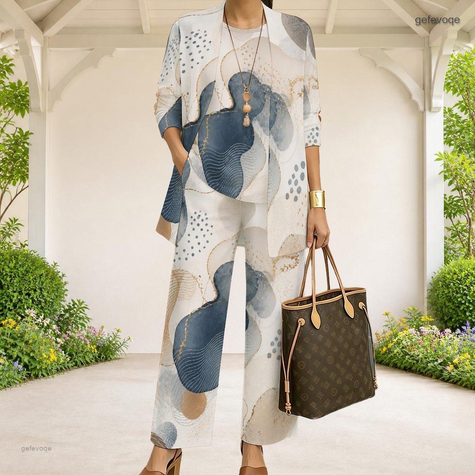 Women Abstract Printed Three P - Matcha ulasan dan harga