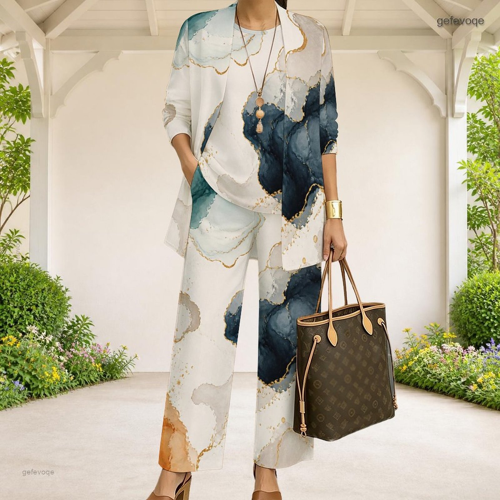 Women Abstract Printed Three P - Matcha ulasan dan harga